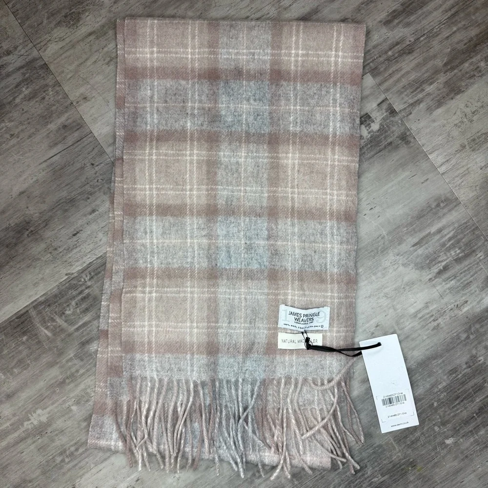 Pringle‎ Soft Pink and Gray Plaid Scarf